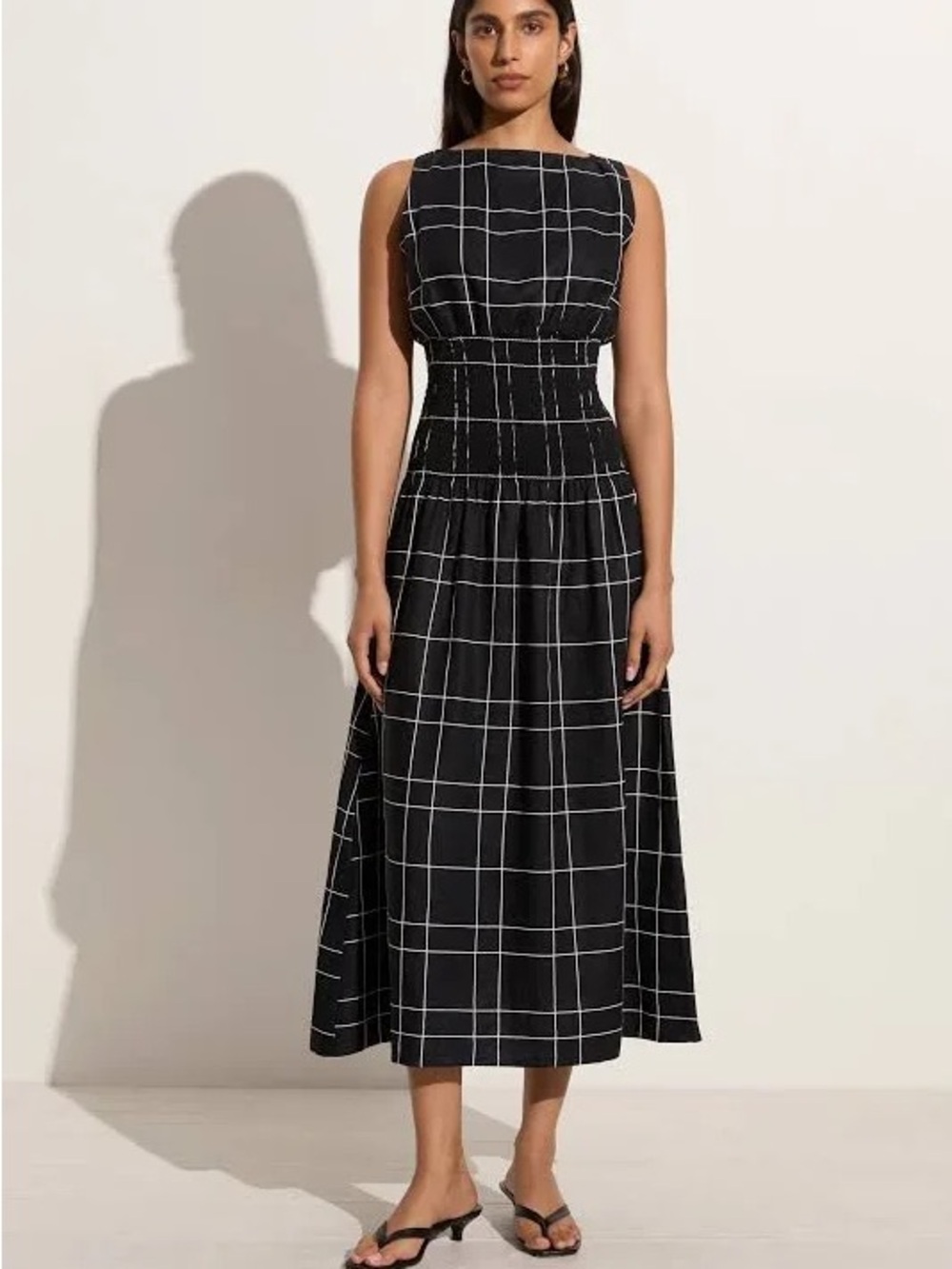 Faithfull the Brand Black and White Checked Midi Dress